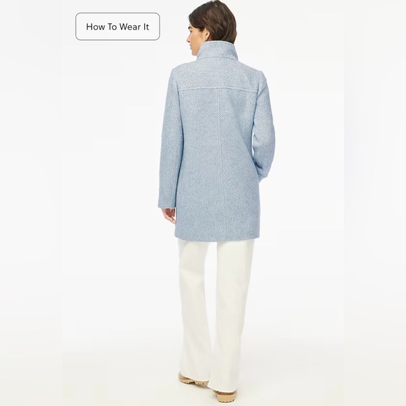 NWT J. Crew Herringbone City Coat in Pale Seascape Chevron Blue - Picture 4 of 14